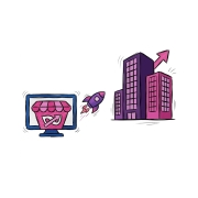 Illustration of an online store launching a rocket, symbolizing business growth and digital transformation.