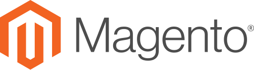 Logo of Magento, an open-source e-commerce platform, featuring a hexagonal orange icon next to the brand name.