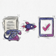 Illustration showing a phone and documents transforming into a rocket heading towards a tablet with a checkmark.