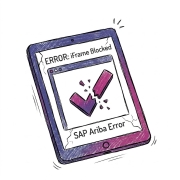 Tablet wyświetlający komunikat o błędzie: „ERROR: iFrame Blocked” związany z SAP Ariba.