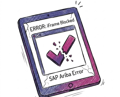 Tablet che visualizza un messaggio di errore: 'ERRORE: iFrame bloccato' relativo a SAP Ariba.